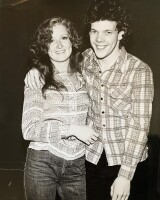 Bonnie Raitt and Steve Forbert backstage at the Carter Barron Amphitheatre, Rock Creek Park in Washington, DC.  9-21-1978