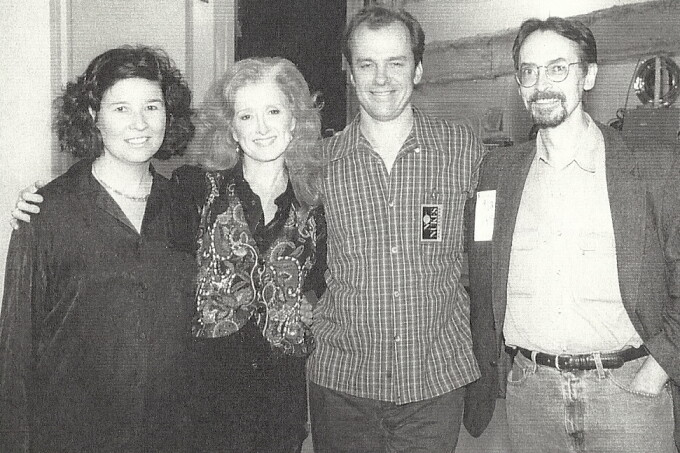Susan Campbell, Bonnie Raitt, Michael O'Keefe, Terence Winch; backstage at the Warner Theatre, Wash.DC.  Sept.1997