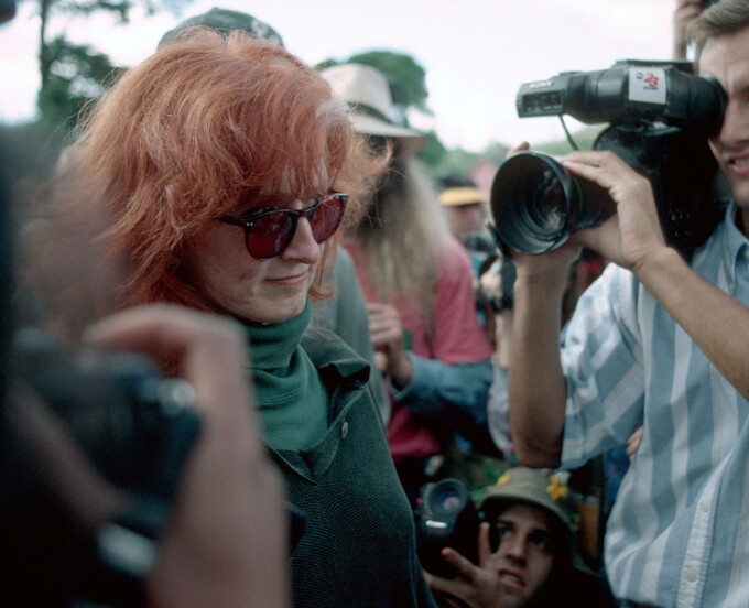 Bonnie Raitt being arrested at Carllotta rally 1996.