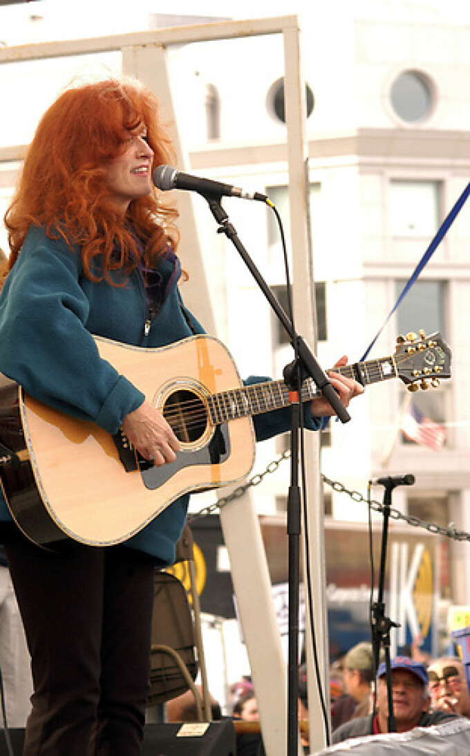 Bonnie Raitt performs at San Francisco Peace Rally following massive Anti-War March on February 16, 2003